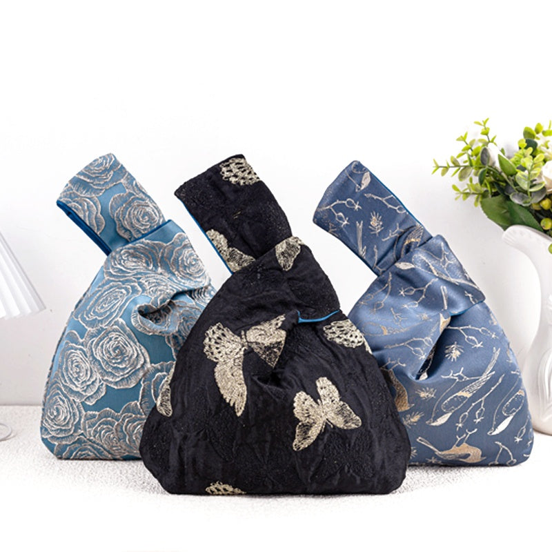 Whimsical Butterfly & Bird Floral Brocade Wedding Favor Knot Bag - main view