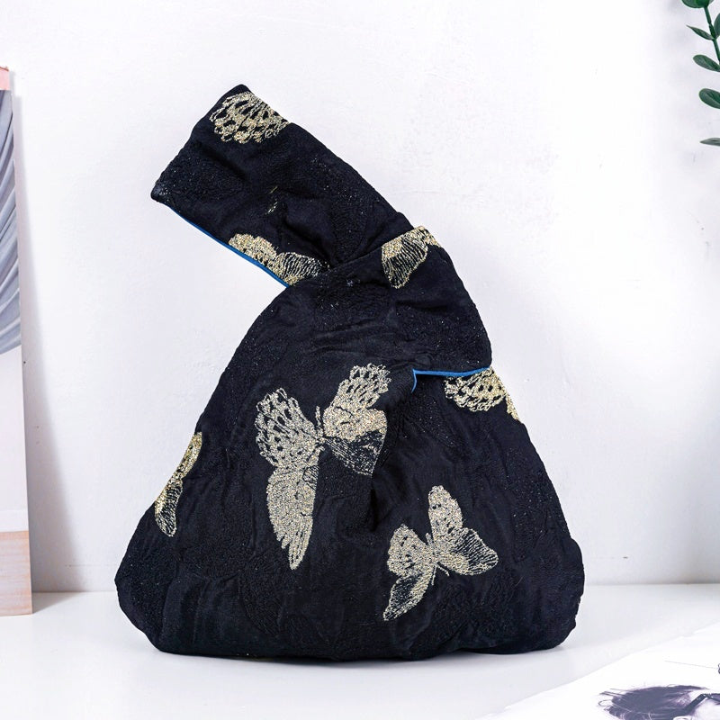 Whimsical Butterfly & Bird Floral Brocade Wedding Favor Knot Bag