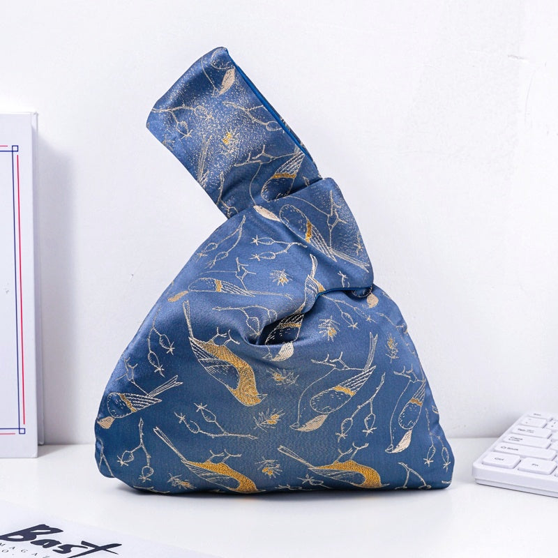 Whimsical Butterfly & Bird Floral Brocade Wedding Favor Knot Bag