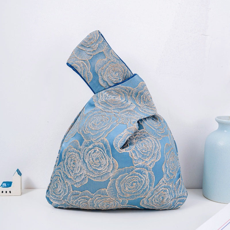 Whimsical Butterfly & Bird Floral Brocade Wedding Favor Knot Bag