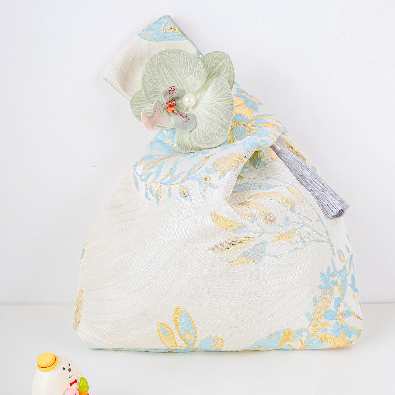 Elegant Rose & Butterfly Floral Brocade Wedding Favor Knot Bag - atmosphere view