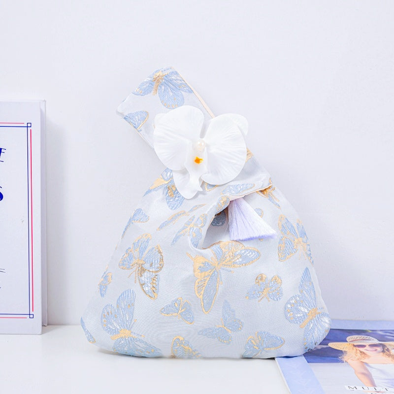 Elegant Rose & Butterfly Floral Brocade Wedding Favor Knot Bag - atmosphere view