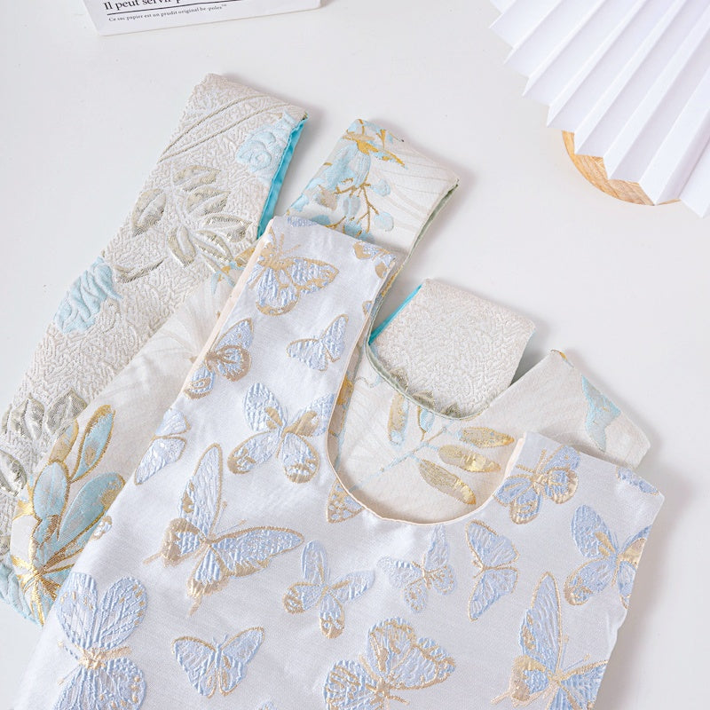 Elegant Rose & Butterfly Floral Brocade Wedding Favor Knot Bag - flatlay view