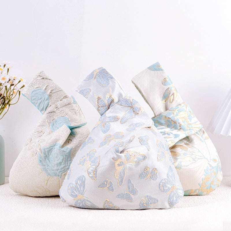 Elegant Rose & Butterfly Floral Brocade Wedding Favor Knot Bag - main view
