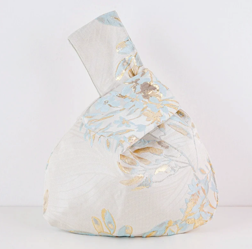 Elegant Rose & Butterfly Floral Brocade Wedding Favor Knot Bag