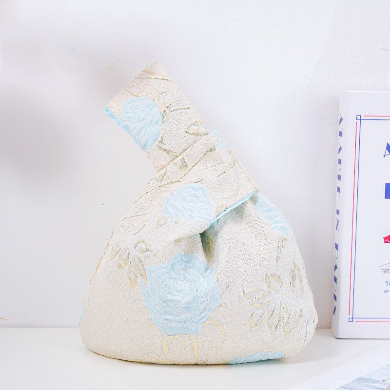 Elegant Rose & Butterfly Floral Brocade Wedding Favor Knot Bag