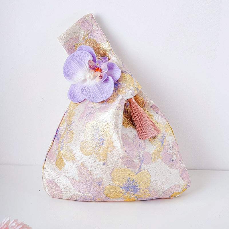 Romantic Rose & Butterfly Brocade Wedding Favor Knot Bag - atmosphere view