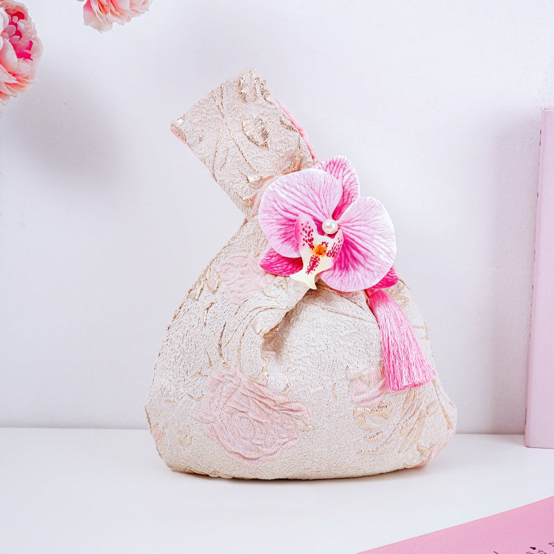 Romantic Rose & Butterfly Brocade Wedding Favor Knot Bag - atmosphere view