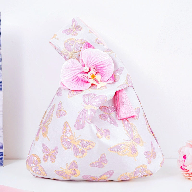 Romantic Rose & Butterfly Brocade Wedding Favor Knot Bag - atmosphere view