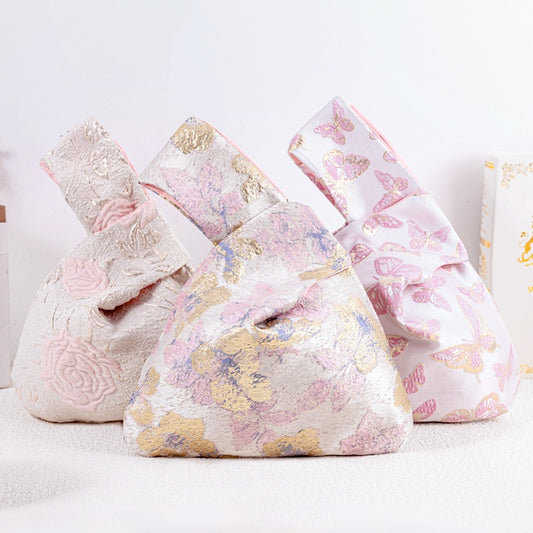 Romantic Rose & Butterfly Brocade Wedding Favor Knot Bag - Pink Butterfly
