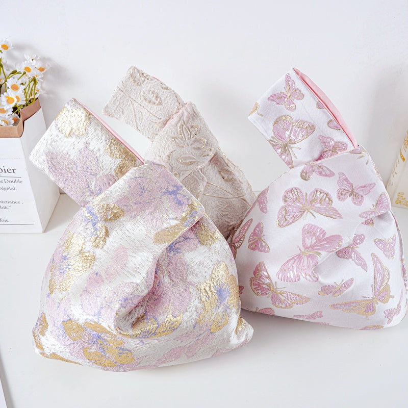 Romantic Rose & Butterfly Brocade Wedding Favor Knot Bag - main view