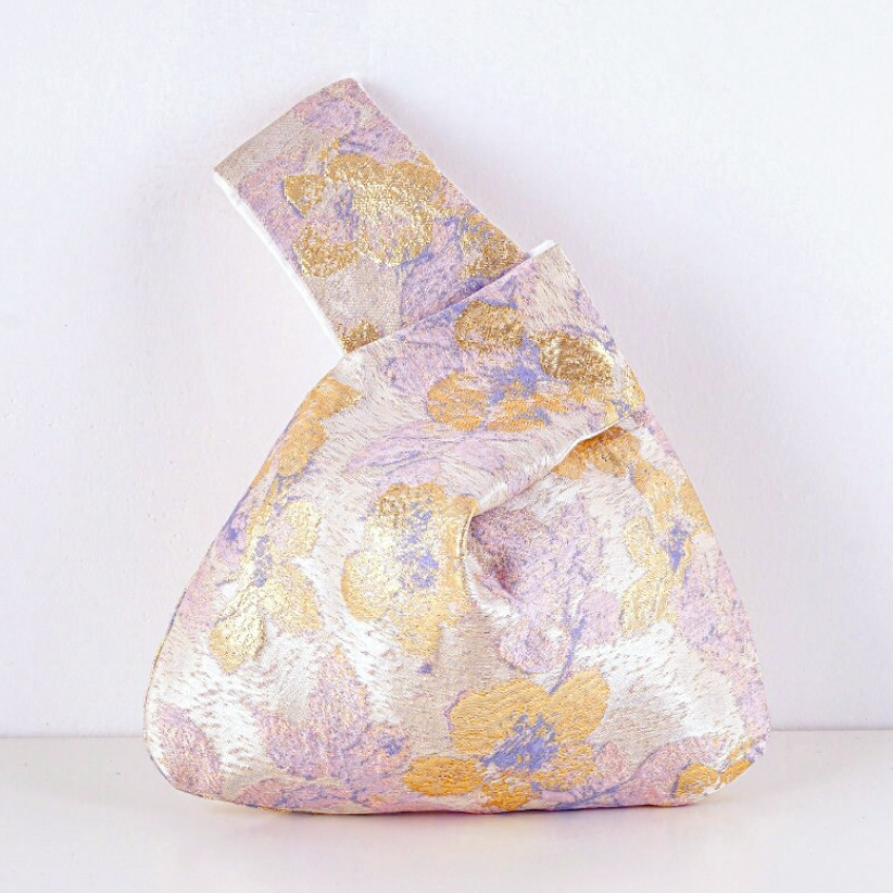 Romantic Rose & Butterfly Brocade Wedding Favor Knot Bag