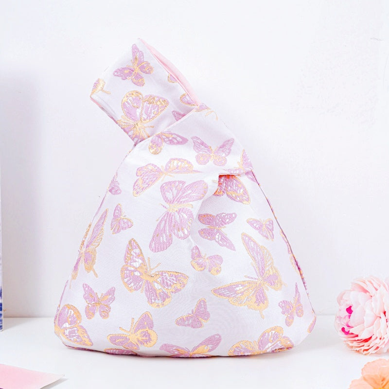Romantic Rose & Butterfly Brocade Wedding Favor Knot Bag