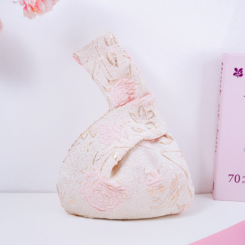 Romantic Rose & Butterfly Brocade Wedding Favor Knot Bag