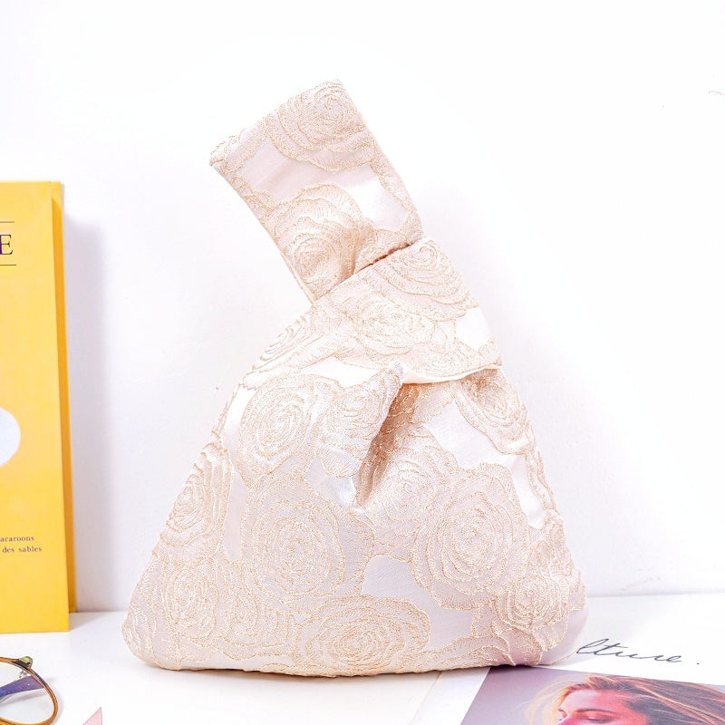 Dreamy Rose & Tulip & HydrangeaFloral Brocade Wedding Favor Knot Bag