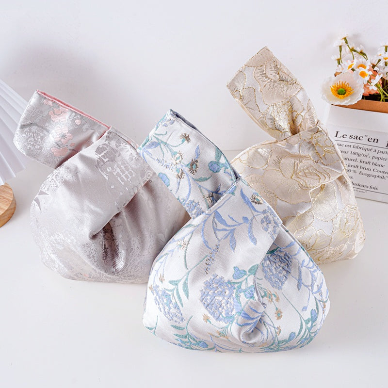 Ethereal Cherry Blossom & Rose Floral Brocade Wedding Favor Knot Bag - main view