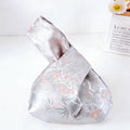 Ethereal Blue Hydrangea & Cherry Blossom Floral Brocade Wedding Favor Knot Bag