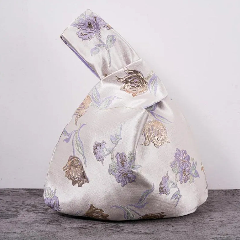 Luxurious Silver Phalaenopsis Brocade Wedding Favor Knot Bag