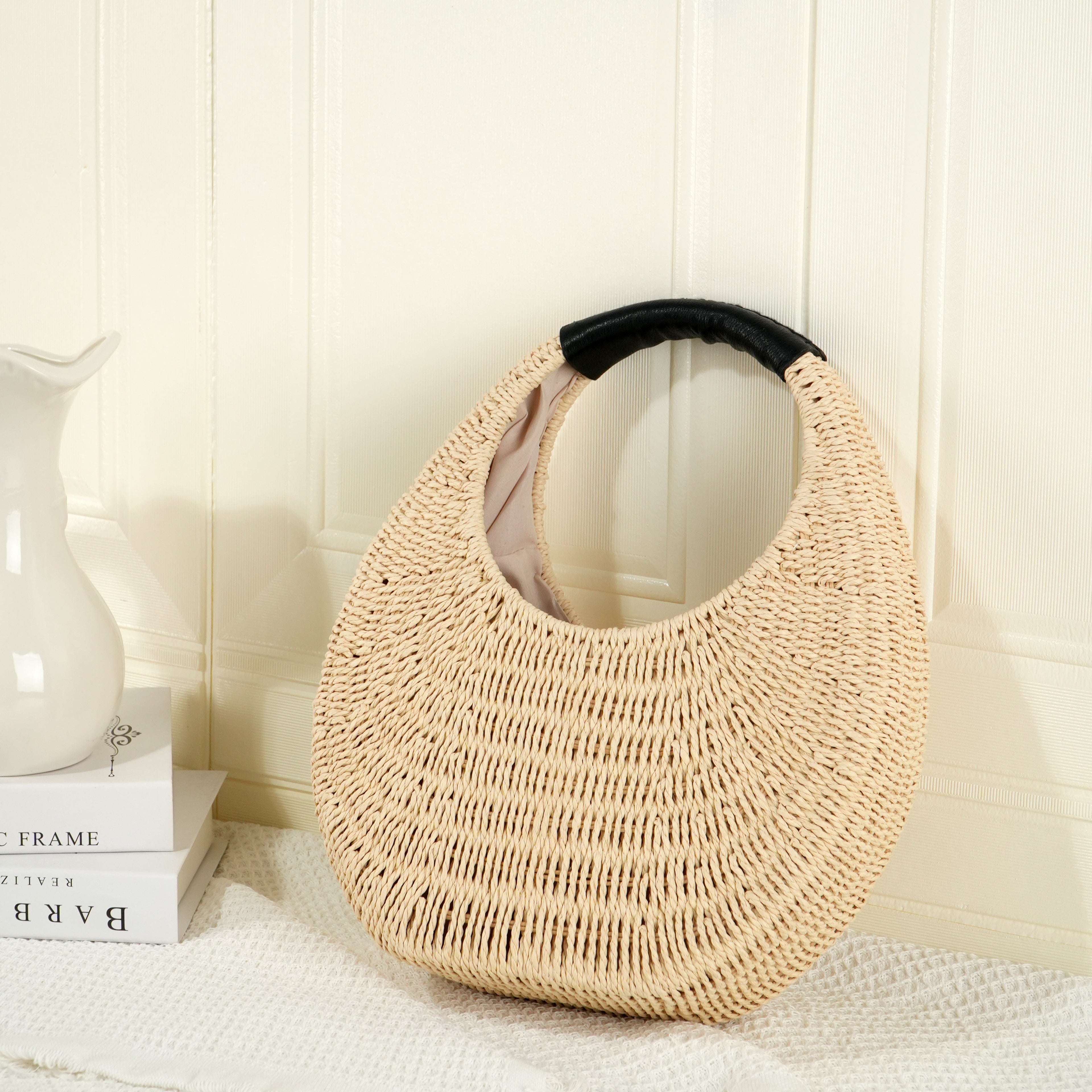 Straw Woven Bag, Handmade Tote Bag,Wicker Basket Bag