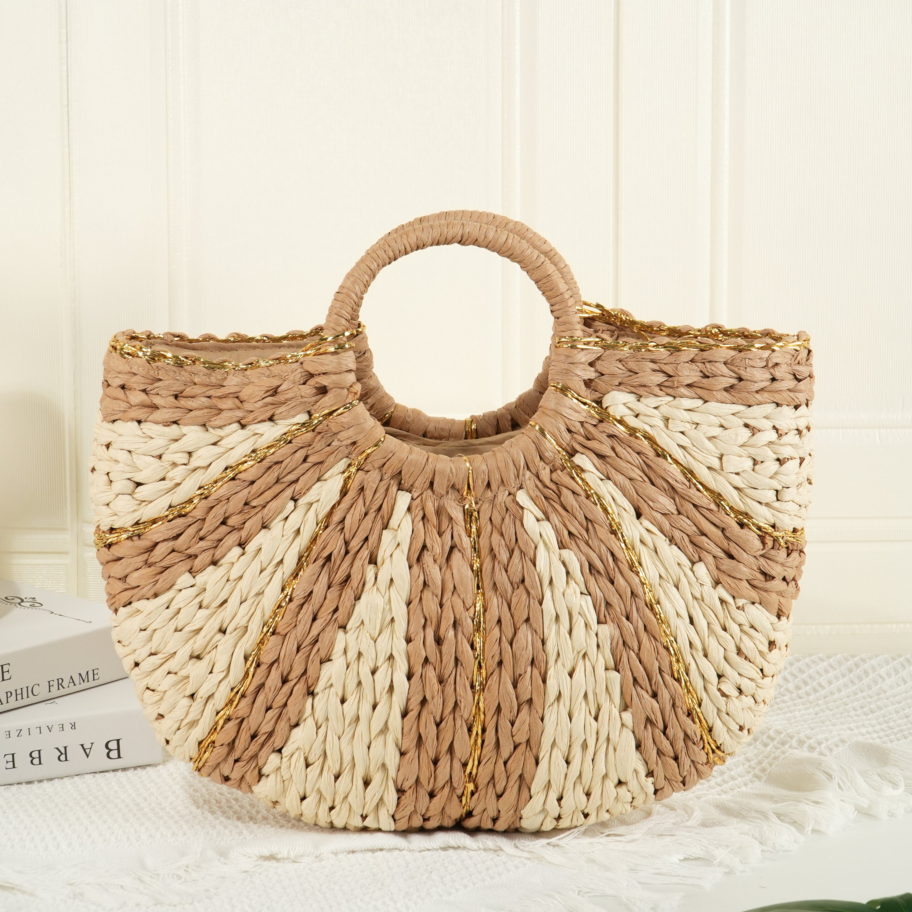 Straw Woven Bag, Handmade Tote Bag,Wicker Basket Bag