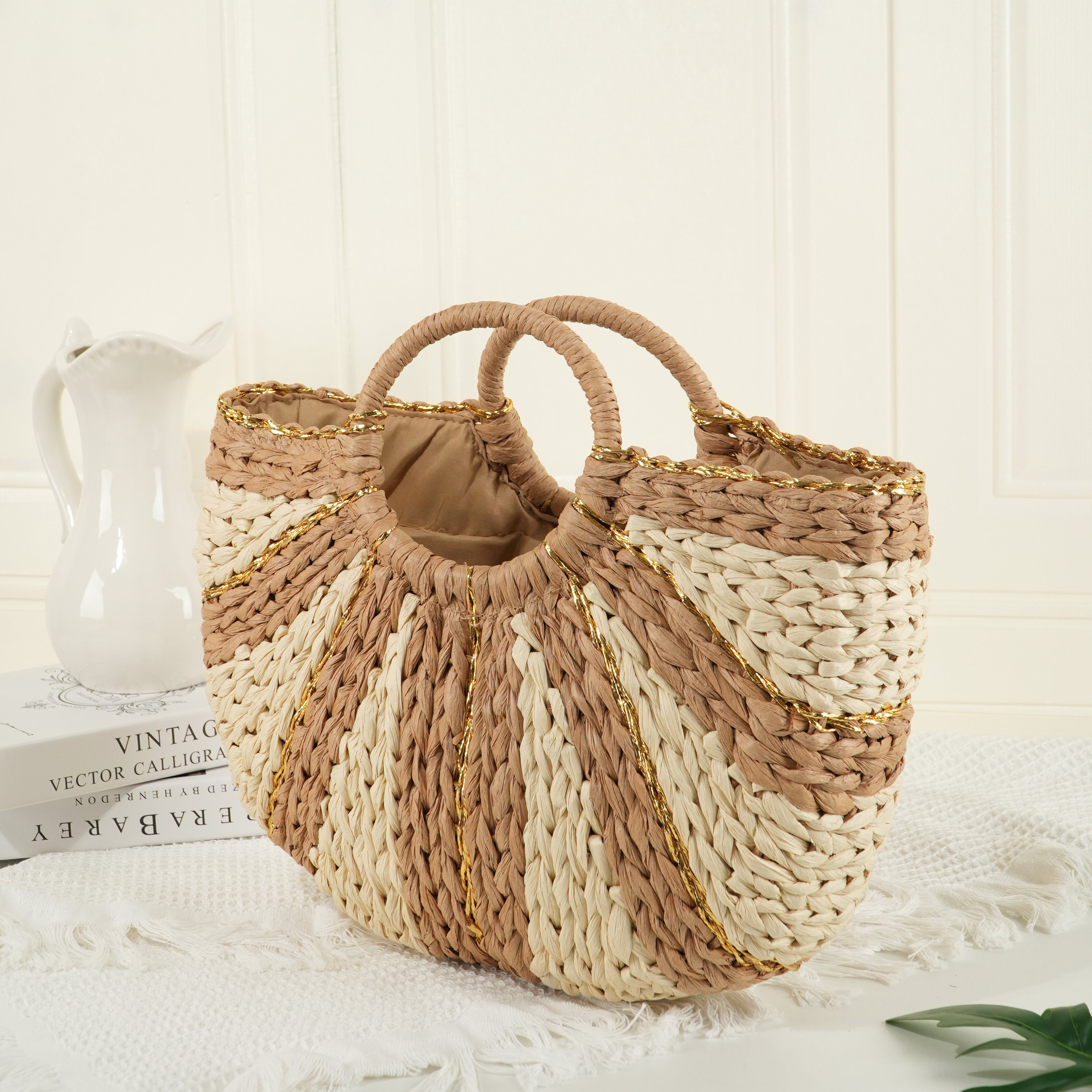 Straw Woven Bag, Handmade Tote Bag,Wicker Basket Bag