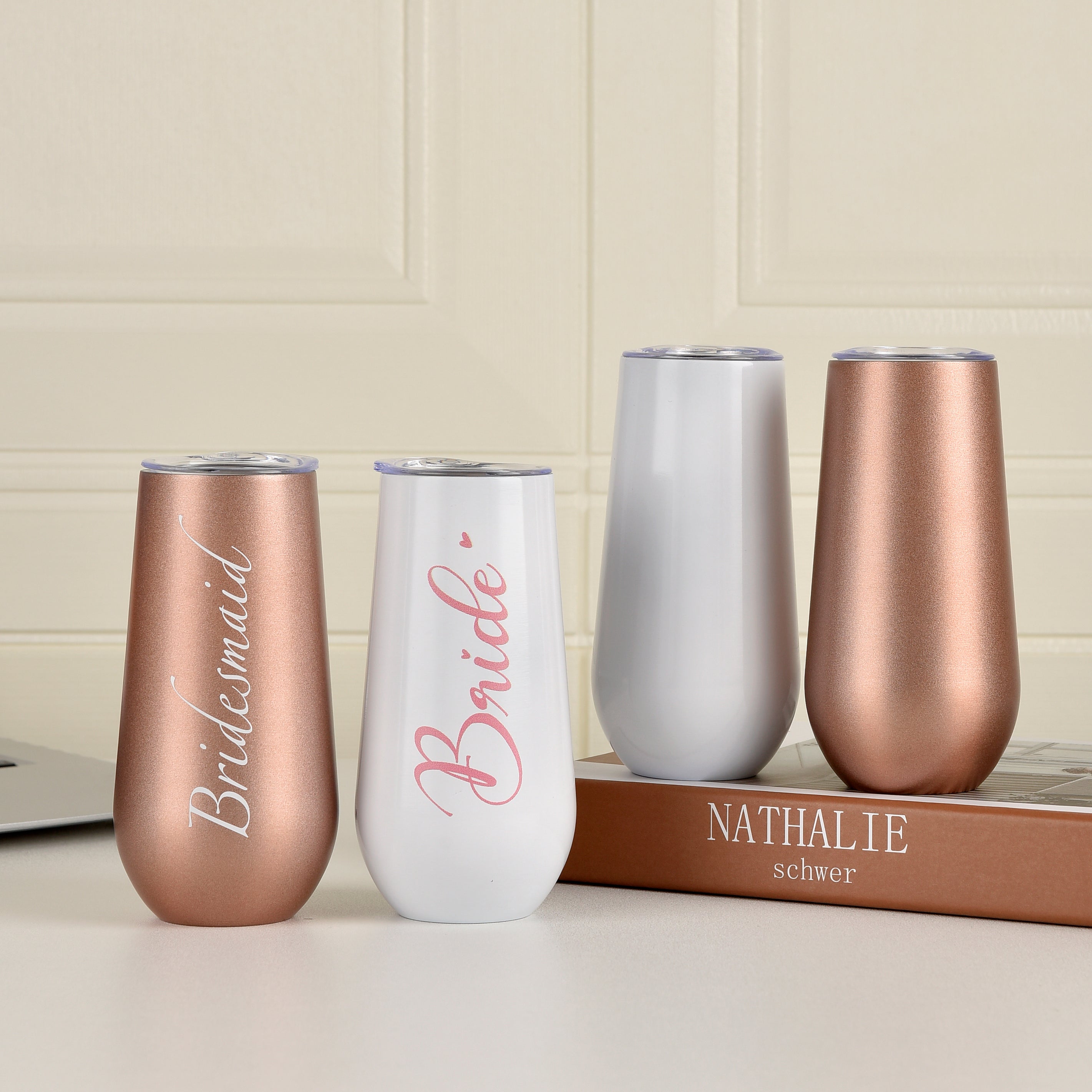 Wedding Cups,Bridesmaid gifts,6 oz Metal Skinny Tumblers