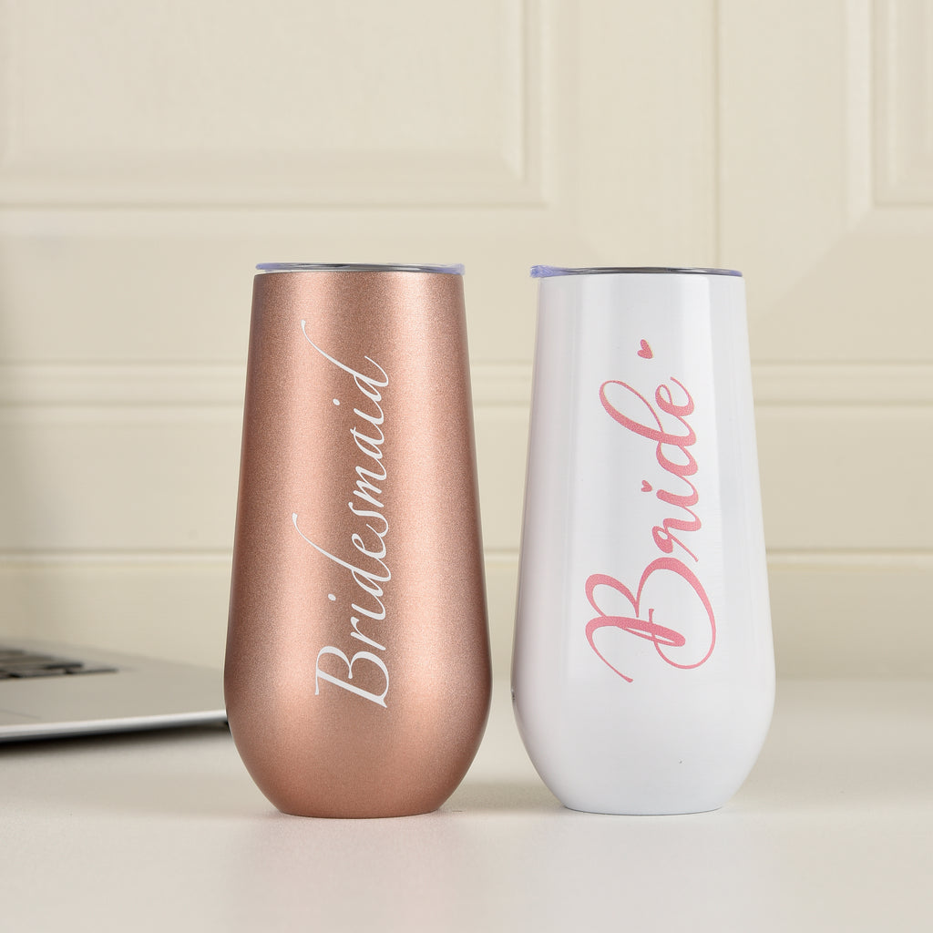 Wedding Cups,Bridesmaid gifts,6 oz Metal Skinny Tumblers