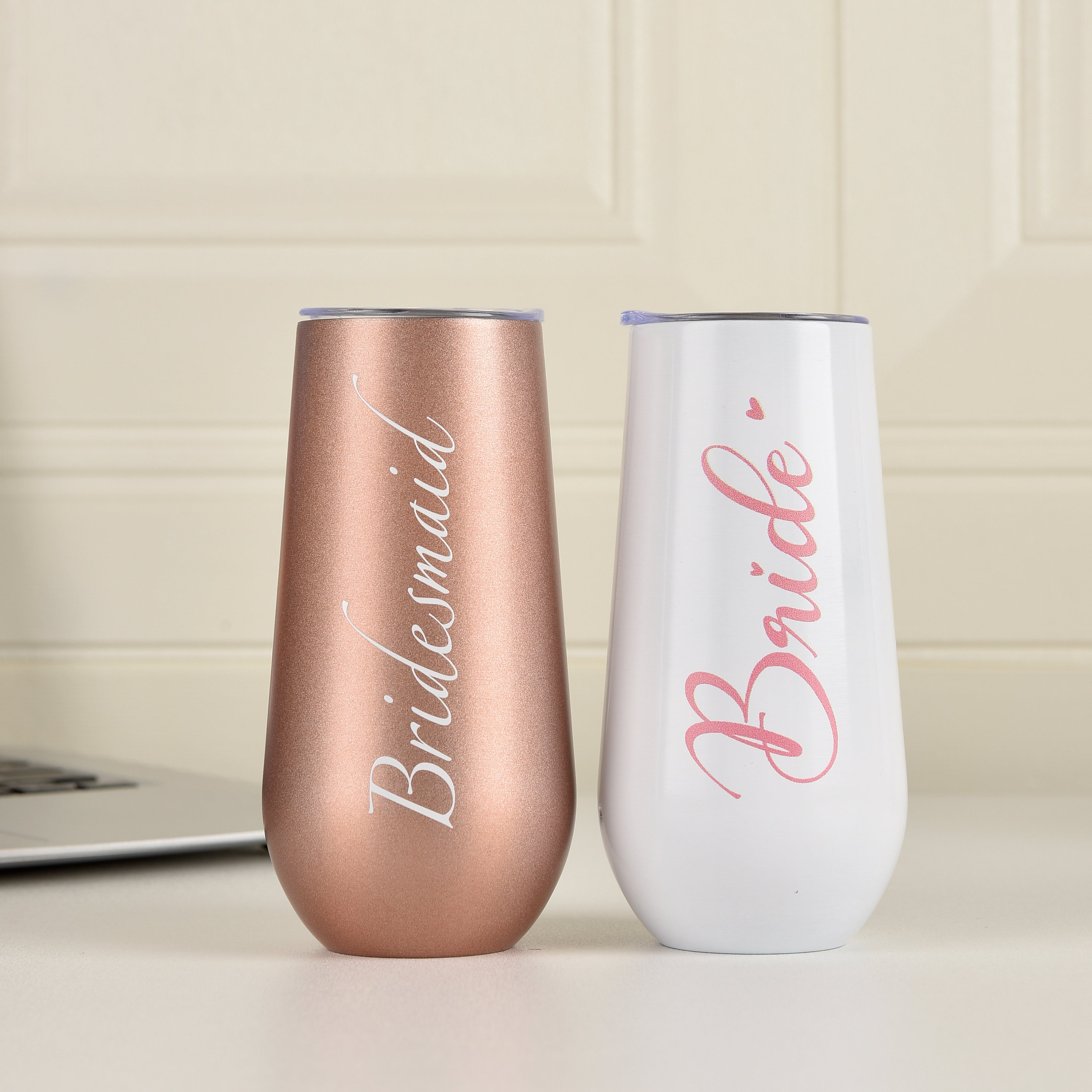 Wedding Cups,Bridesmaid gifts,6 oz Metal Skinny Tumblers