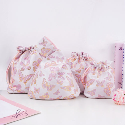 Butterfly Brocade Drawstring Favor Bags, Embroidered Satin Evening Wedding Bridesmaid Gift Pouch