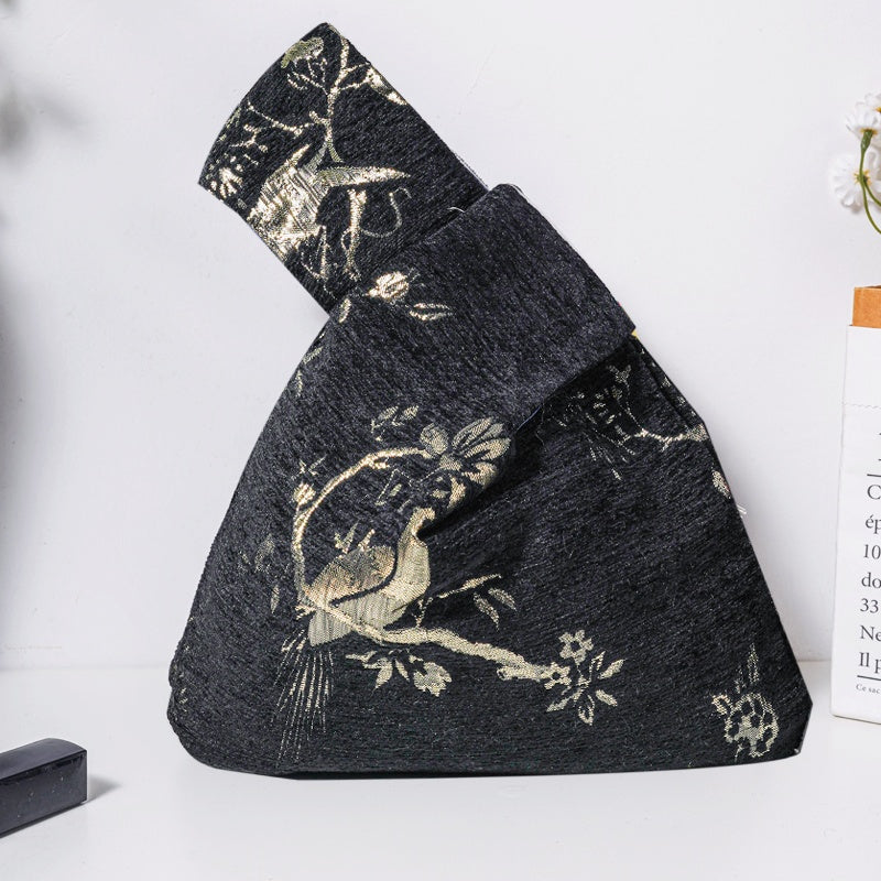 Golden Bird Brocade Drawstring Favor Bags, Embroidered Satin Evening Wedding Bridesmaid Gift Pouch - 2