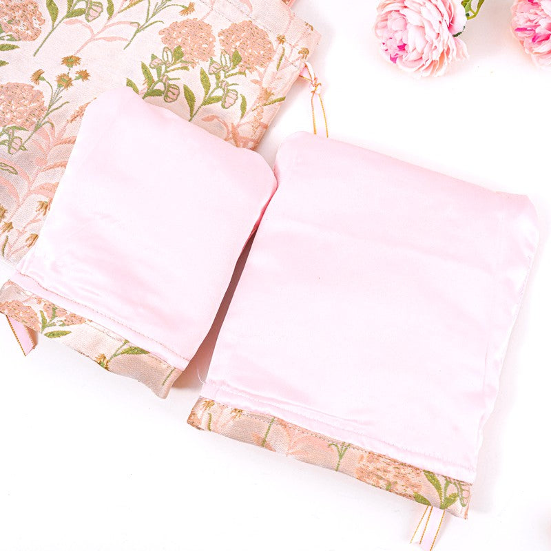 Pink Hydrangea Brocade Drawstring Favor Bags, Embroidered Satin Evening Wedding Bridesmaid Gift Pouch - 5