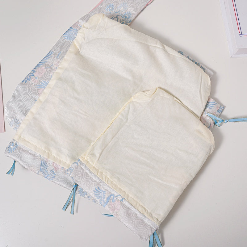 Blue Crane Brocade Drawstring Favor Bags, Embroidered Satin Evening Wedding Bridesmaid Gift Pouch - 4