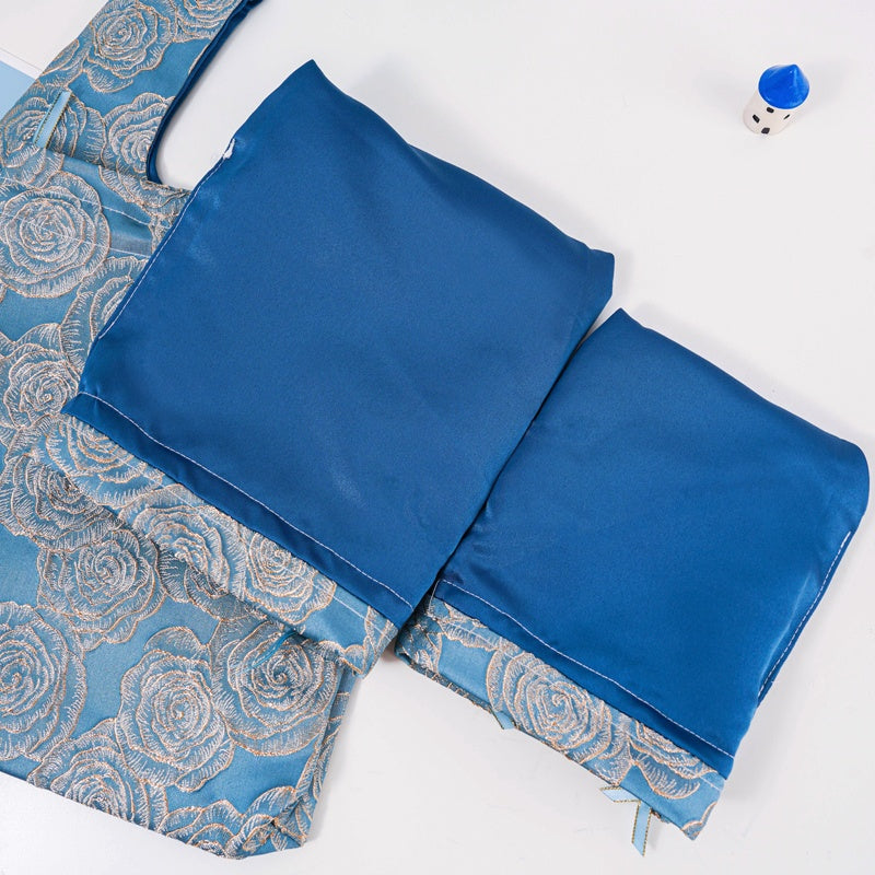 Golden Rose Brocade Drawstring Favor Bags, Embroidered Satin Evening Wedding Bridesmaid Gift Pouch - 4