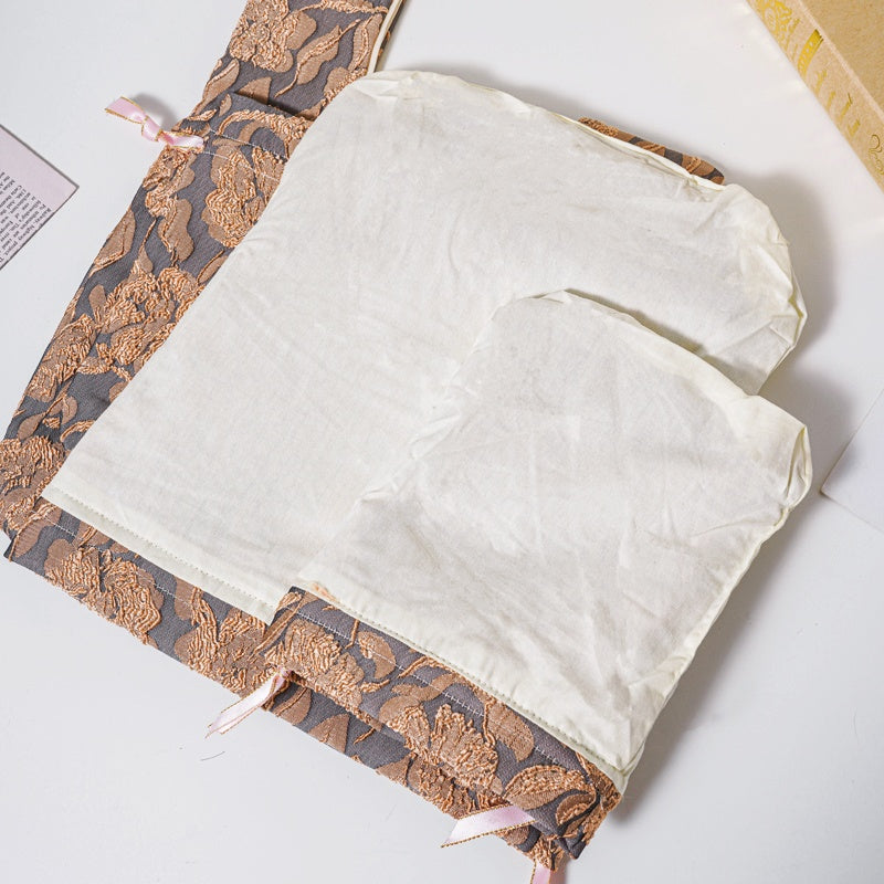 Golden Flower Brocade Drawstring Favor Bags, Embroidered Satin Evening Wedding Bridesmaid Gift Pouch - 4