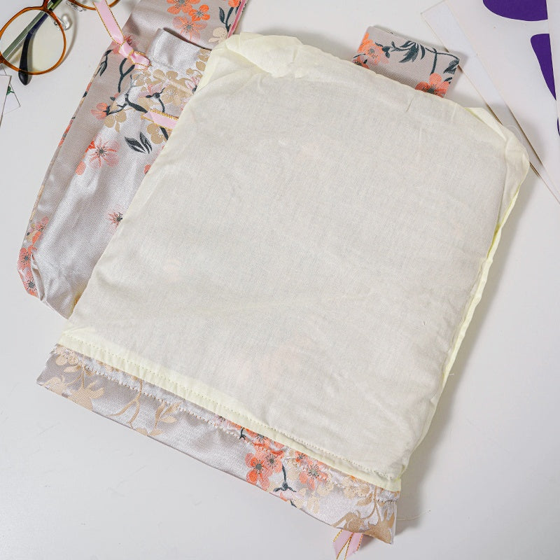 Orange Plum Blossom Brocade Drawstring Favor Bags, Embroidered Satin Evening Wedding Bridesmaid Gift Pouch - 4