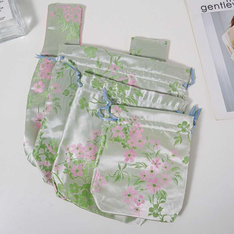 Cherry Blossom Brocade Drawstring Favor Bags, Embroidered Satin Evening Wedding Bridesmaid Gift Pouch - 2