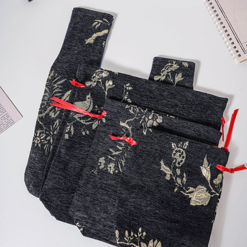 Golden Bird Brocade Drawstring Favor Bags, Embroidered Satin Evening Wedding Bridesmaid Gift Pouch - 3
