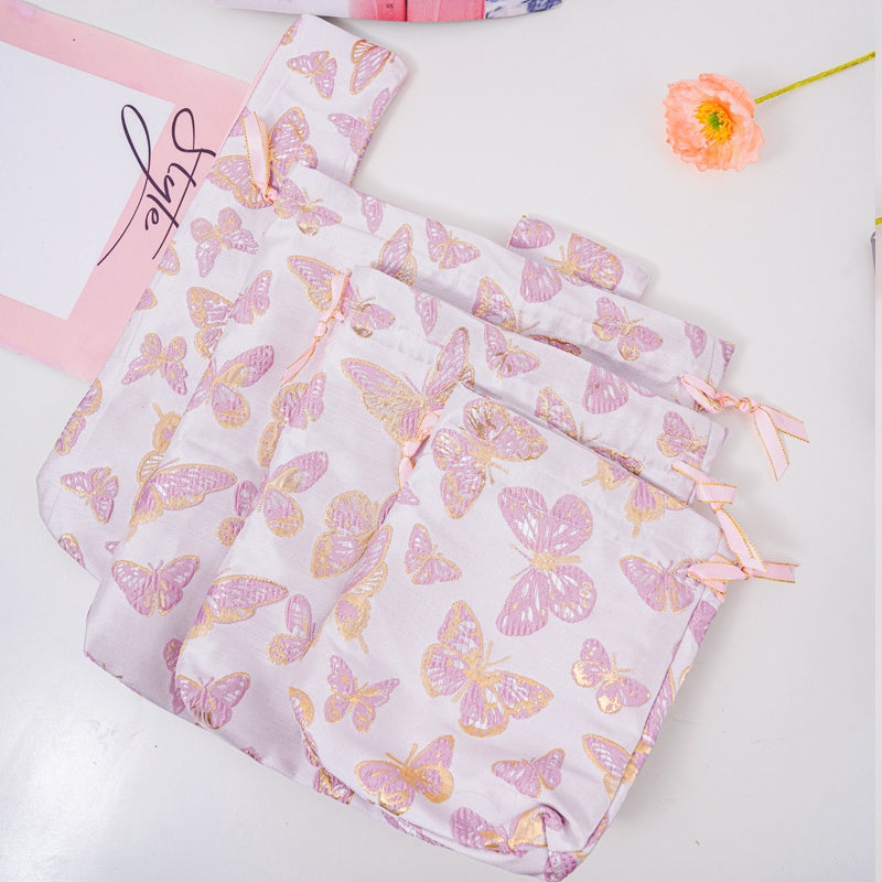 Butterfly Brocade Drawstring Favor Bags, Embroidered Satin Evening Wedding Bridesmaid Gift Pouch - 2