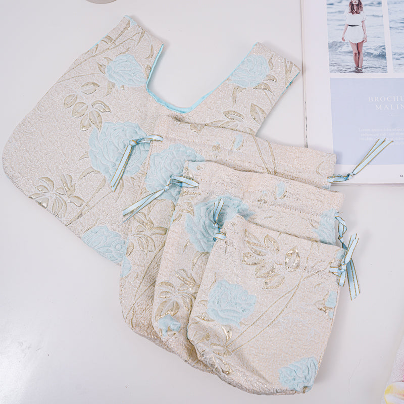 Long-stem Rose Brocade Drawstring Favor Bags, Embroidered Satin Evening Wedding Bridesmaid Gift Pouch - 2