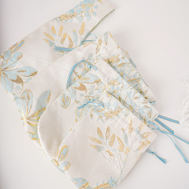 Golden Leaf Brocade Drawstring Favor Bags, Embroidered Satin Evening Wedding Bridesmaid Gift Pouch - 4