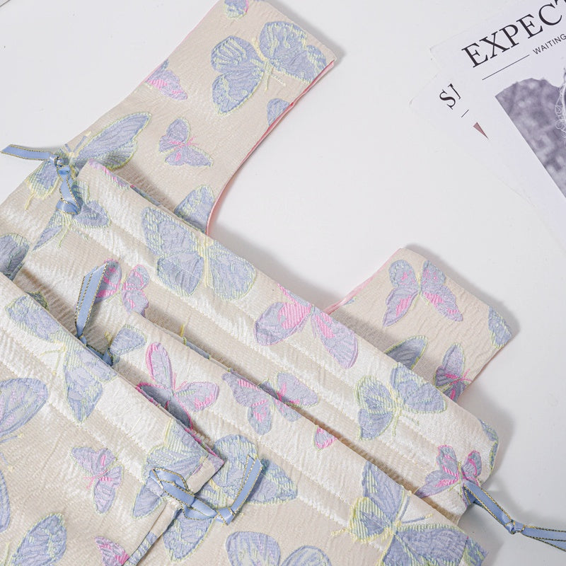 Blue Purple Butterfly Brocade Drawstring Favor Bags, Embroidered Satin Evening Wedding Bridesmaid Gift Pouch - 2