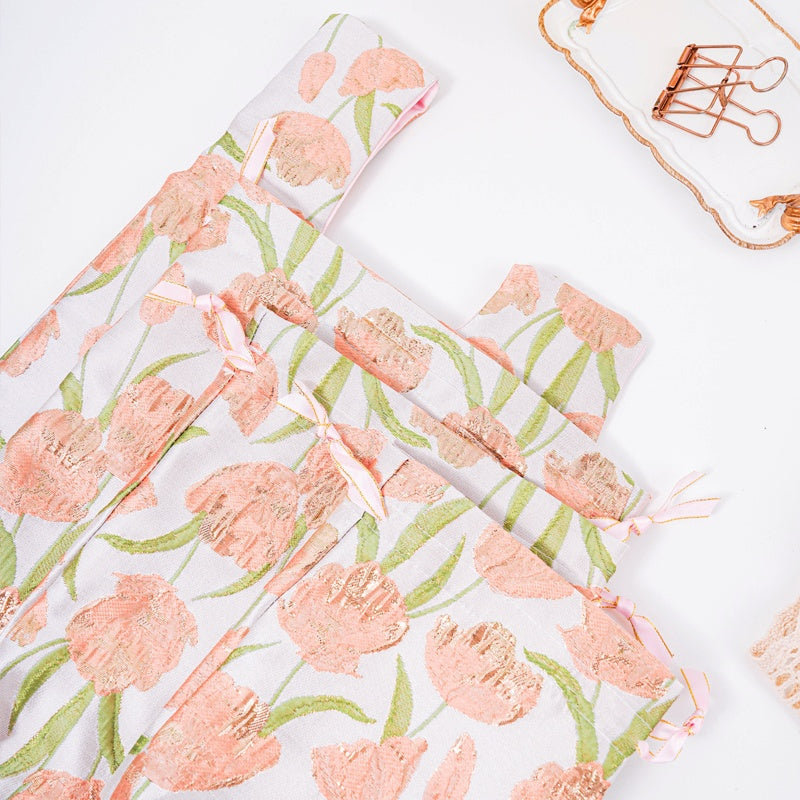 Tulip Brocade Drawstring Favor Bags, Embroidered Satin Evening Wedding Bridesmaid Gift Pouch - 3