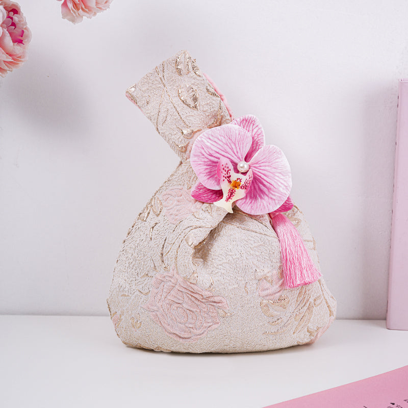 Long-stem Rose Brocade Drawstring Favor Bags, Embroidered Satin Evening Wedding Bridesmaid Gift Pouch - 5
