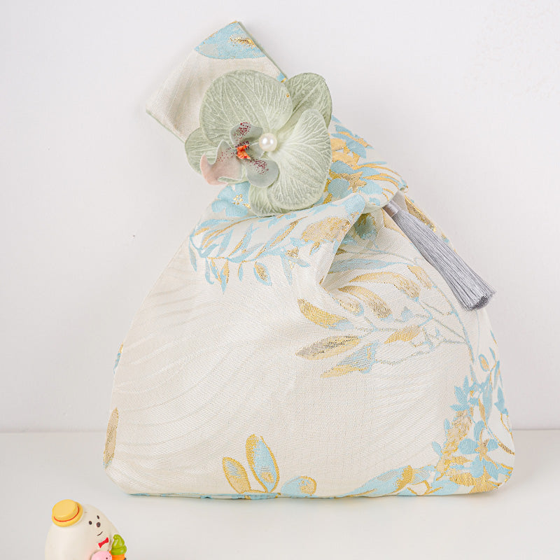 Golden Leaf Brocade Drawstring Favor Bags, Embroidered Satin Evening Wedding Bridesmaid Gift Pouch - 6