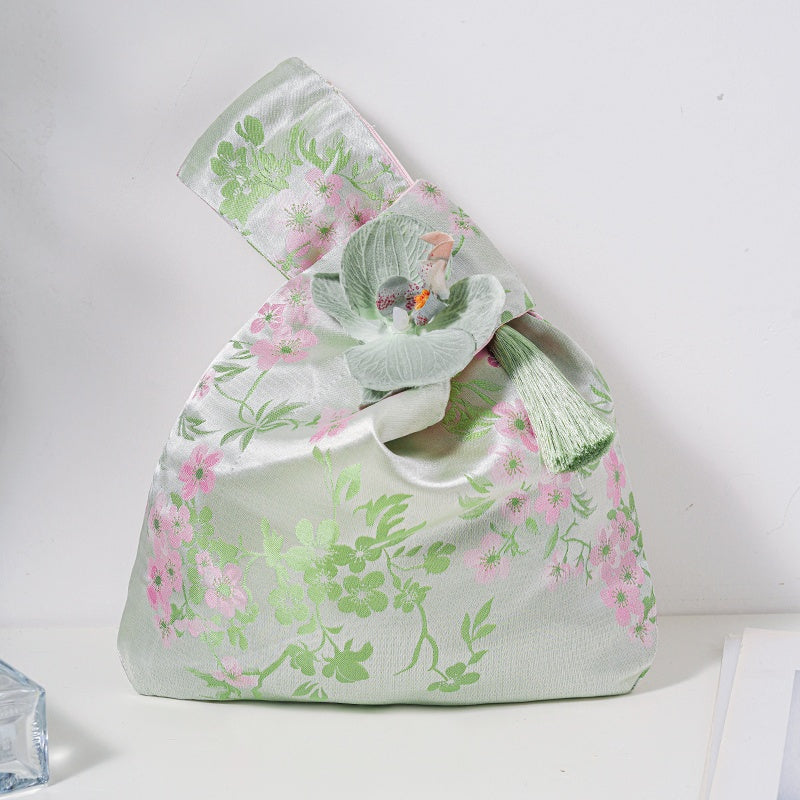 Cherry Blossom Brocade Drawstring Favor Bags, Embroidered Satin Evening Wedding Bridesmaid Gift Pouch - 5