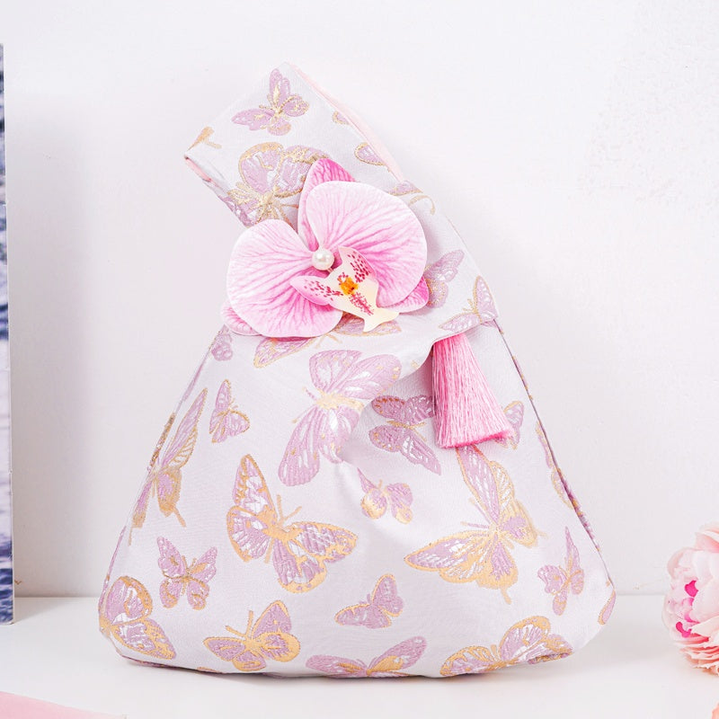 Butterfly Brocade Drawstring Favor Bags, Embroidered Satin Evening Wedding Bridesmaid Gift Pouch - 5