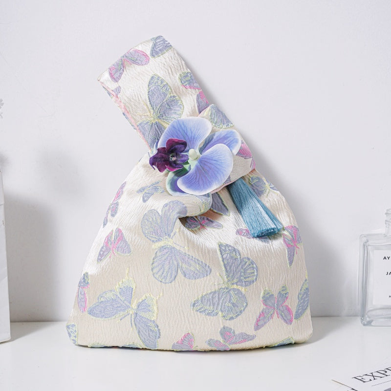 Blue Purple Butterfly Brocade Drawstring Favor Bags, Embroidered Satin Evening Wedding Bridesmaid Gift Pouch - 4