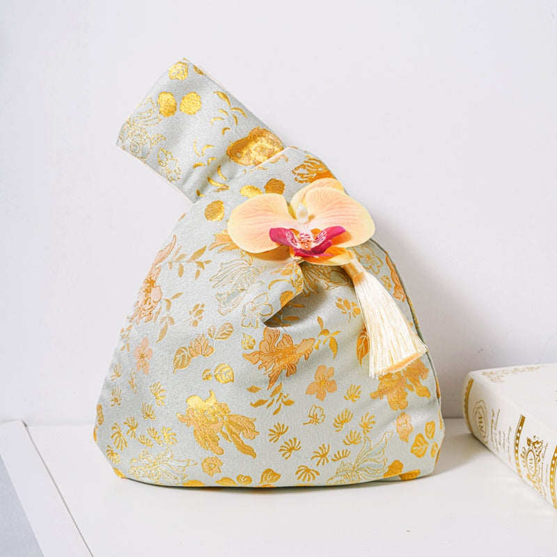 Golden Goldfish Brocade Drawstring Favor Bags, Embroidered Satin Evening Wedding Bridesmaid Gift Pouch - 5
