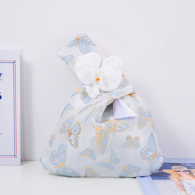 Butterfly Brocade Drawstring Favor Bags, Embroidered Satin Evening Wedding Bridesmaid Gift Pouch - 5