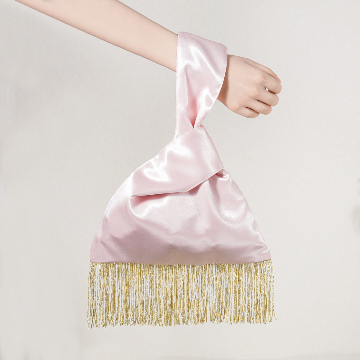Light pink metallic fringe Japanese knot bag gallery image 13.jpg